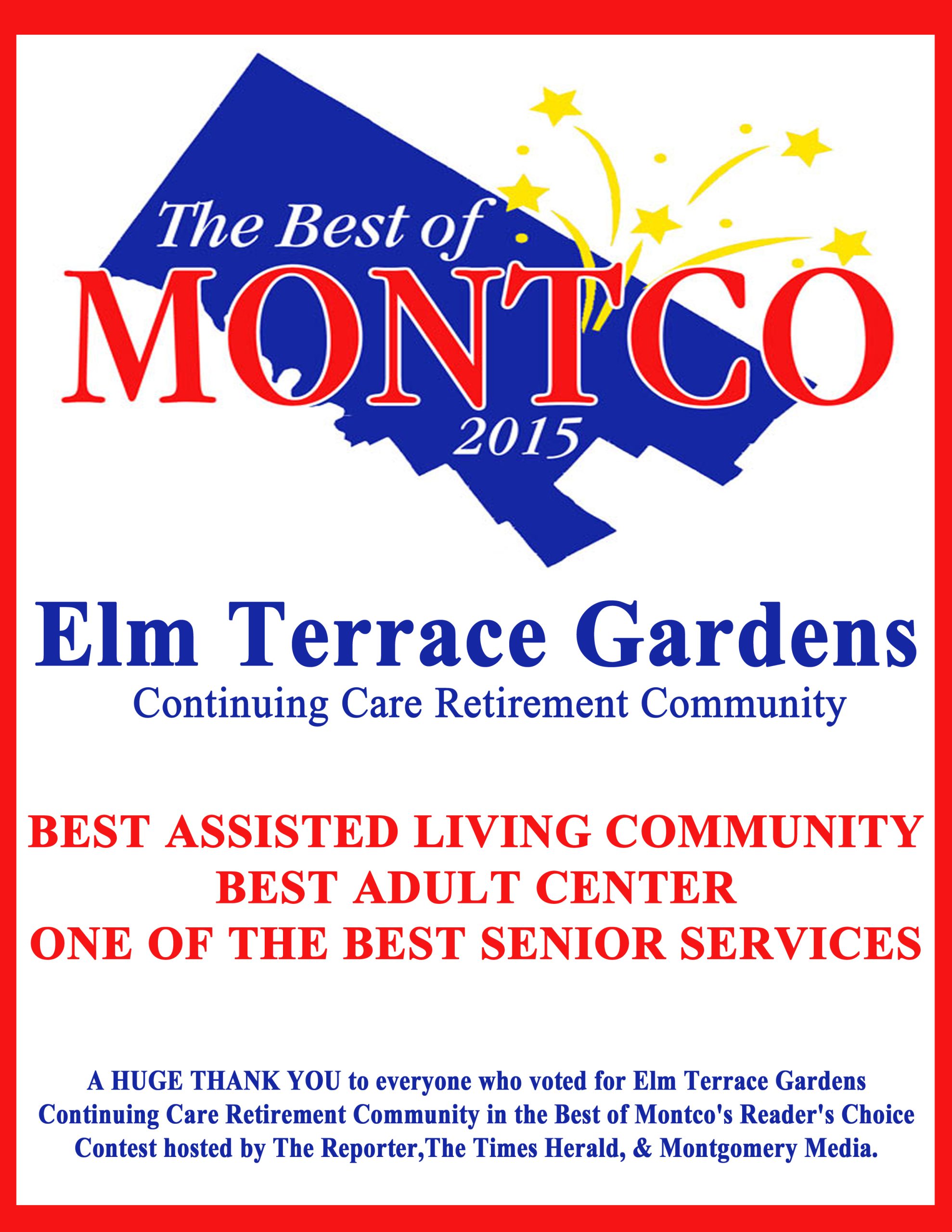 2015 The Best of Montco: Best Assisted Living Community Awarded to Elm Terrace Gardens